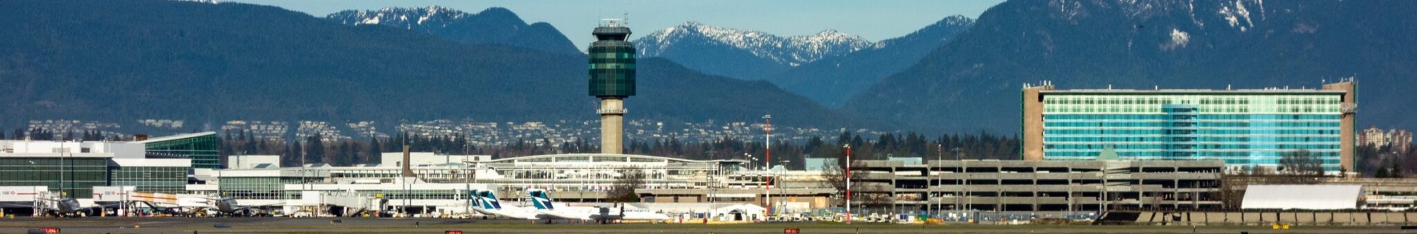 Vancouver International Airport with mountains in the background